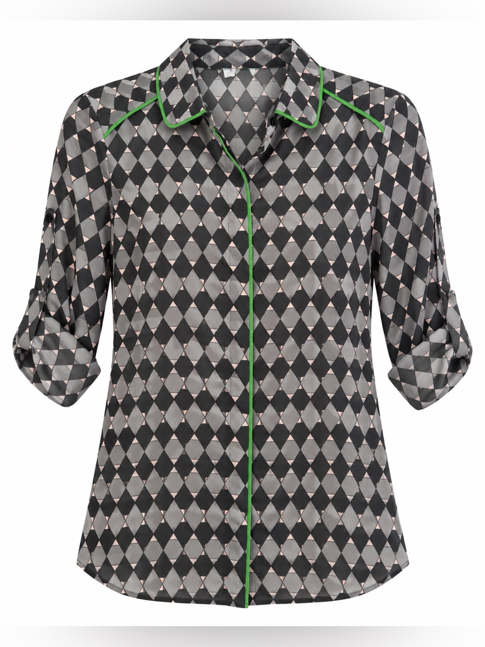 NWT MADE for Impulse Macy’s Geometric Blouse Green Piping S